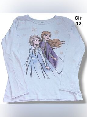 Disney Light Blue Long-Sleeve Girls' Elsa & Anna Graphic Tee size 12.